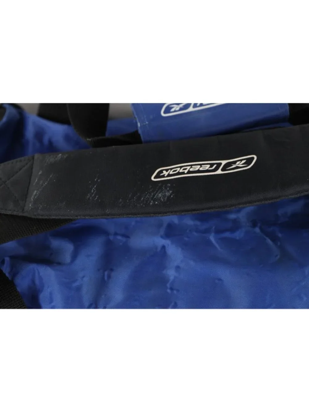 Vintage 90s Reebok Distressed Spell Out Handled Duffel Bag Gym Carry On Blue